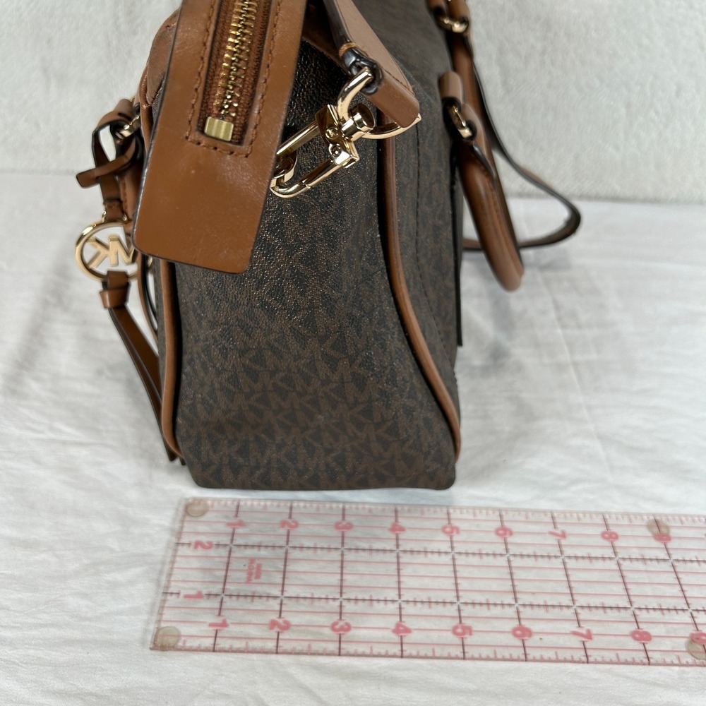 Michael Kors Brown Monogram Satchel Crossbody Bag Gold Hardware - Picture 14 of 16